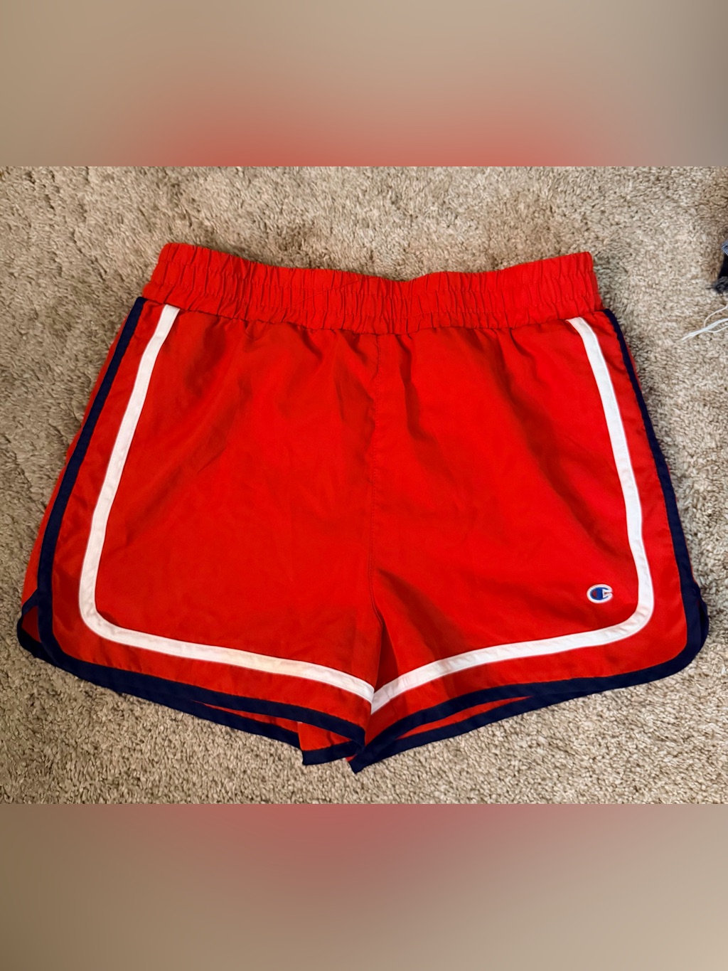 Champion Red Girls' Athletic Shorts With Navy & White Trim